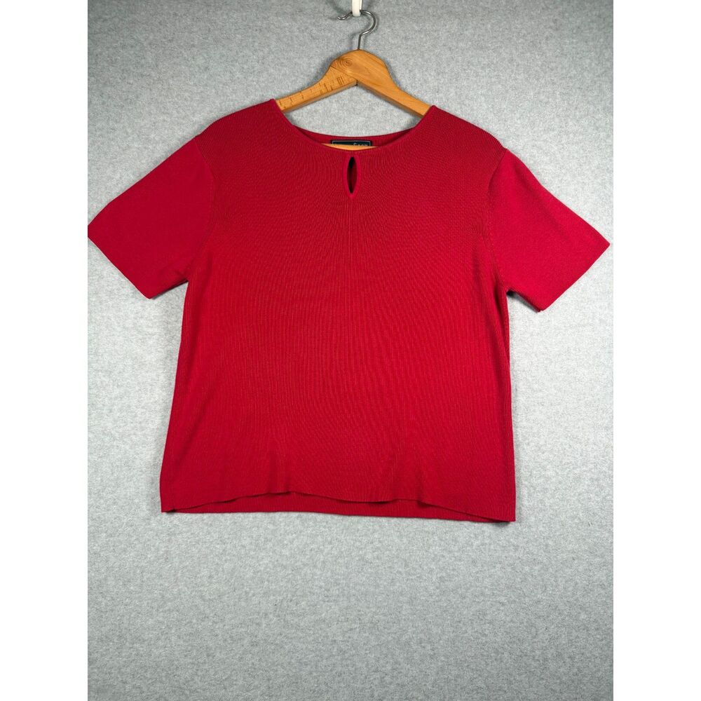 Laura Scott Women's XL Red Ribbed Knit Short Sleeve Keyhole Sweater Top 3916
